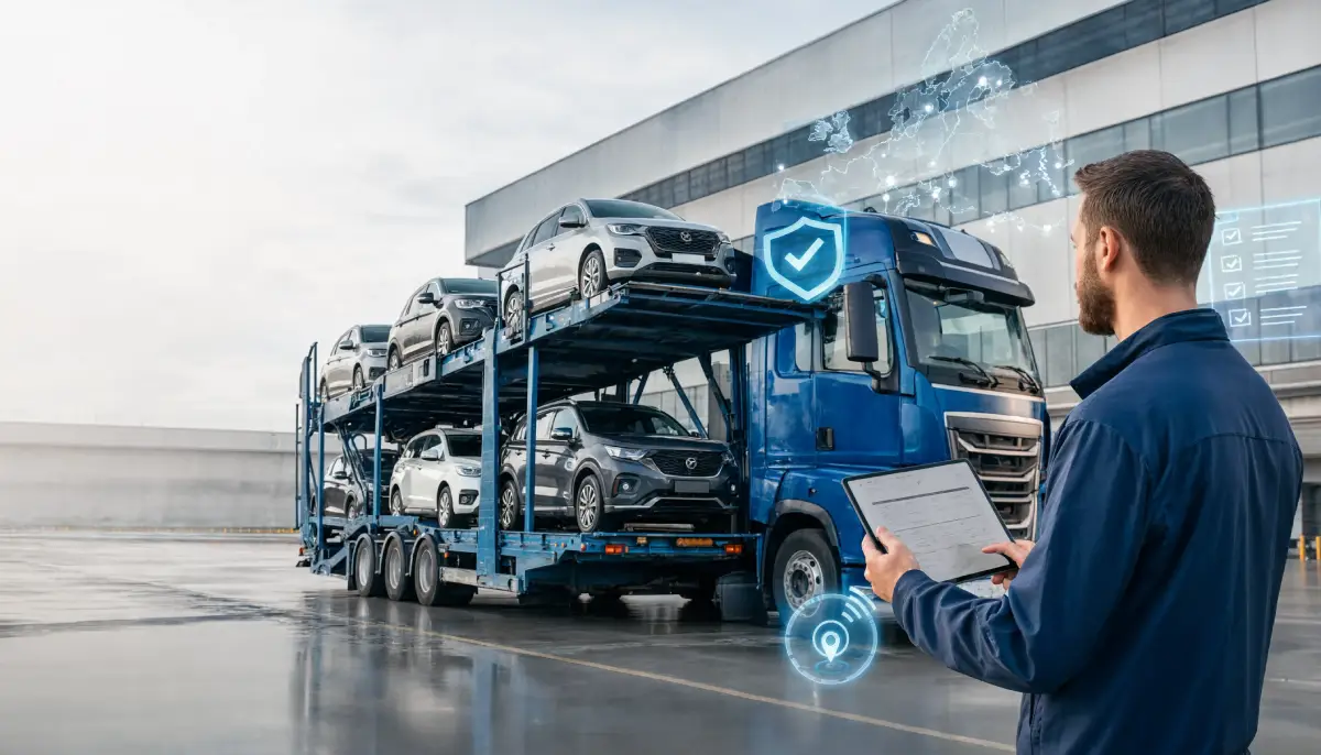 Verifica standard di sicurezza e tracciabilità GPS su bisarca per trasportatori auto B2B